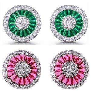 Round Baguette Zircon Earrings